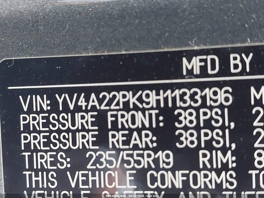 2017 Volvo Xc90 VIN YV4A22PK9H1133196 IAAI salvage auction — FRONT END, Salvage (Virginia), sold $5,600 on 2026-07-10 (photo 9)