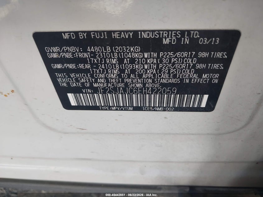 2014 Subaru Forester VIN JF2SJAJC6EH422059 IAAI salvage auction — NORMAL WEAR, Clear-Dealer Only (Arizona), sold $1,200 on 2026-07-09 (photo 9)