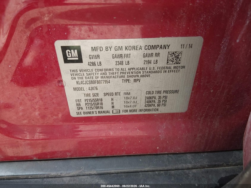 2015 Buick Encore VIN KL4CJCSB0FB077954 IAAI salvage auction — LEFT SIDE, Salvage (Illinois), sold $475 on 2026-07-30 (photo 9)