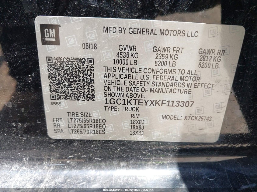 2019 Chevrolet Silverado VIN 1GC1KTEYXKF113307 IAAI salvage auction — FRONT END, Salvage (Texas), sold $4,050 on 2026-07-10 (photo 9)