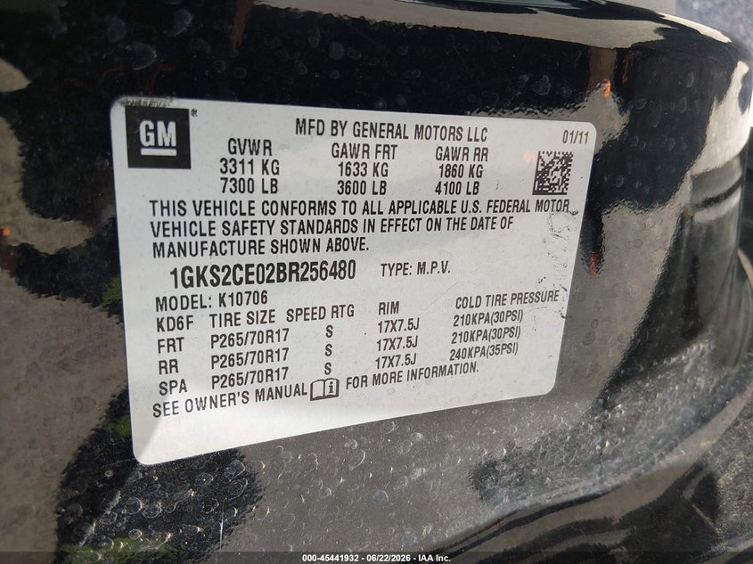 2011 Gmc Yukon VIN 1GKS2CE02BR256480 IAAI salvage auction — TRANSMISSION, Certificate Of Title (Montana), sold $600 on 2026-09-07 (photo 9)