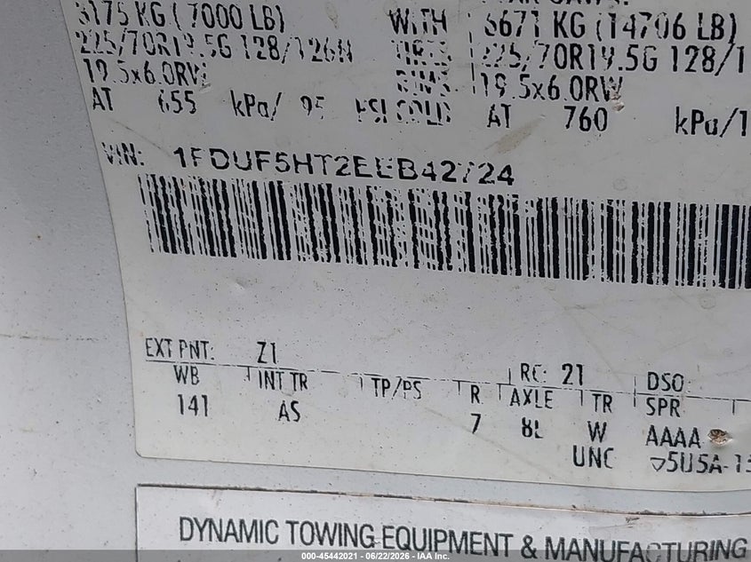 2014 Ford F550 VIN 1FDUF5HT2EEB42724 IAAI salvage auction — NORMAL WEAR, Clear (New York), sold $18,600 on 2026-07-07 (photo 8)