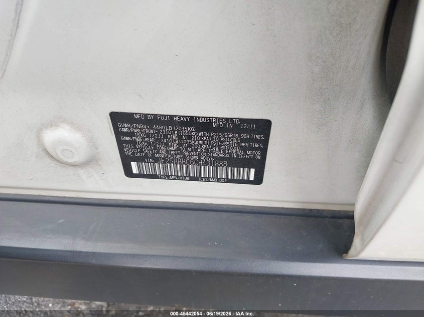 2012 Subaru Forester VIN JF2SHBBC6CH431888 IAAI salvage auction — NORMAL WEAR, Clear (North Carolina), sold $625 on 2026-07-16 (photo 9)