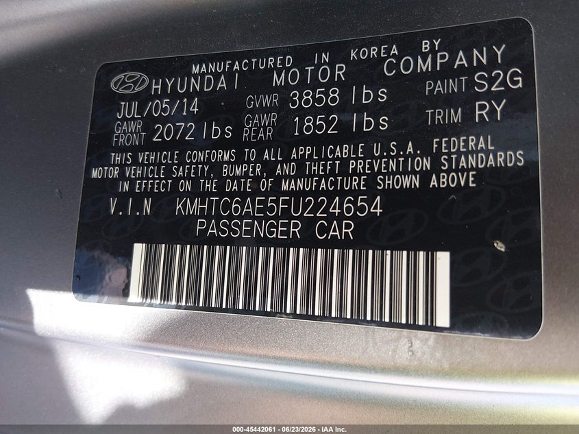 2015 Hyundai Veloster VIN KMHTC6AE5FU224654 IAAI salvage auction — FRONT END, Salvage (Missouri), sold $25 on 2026-07-28 (photo 9)