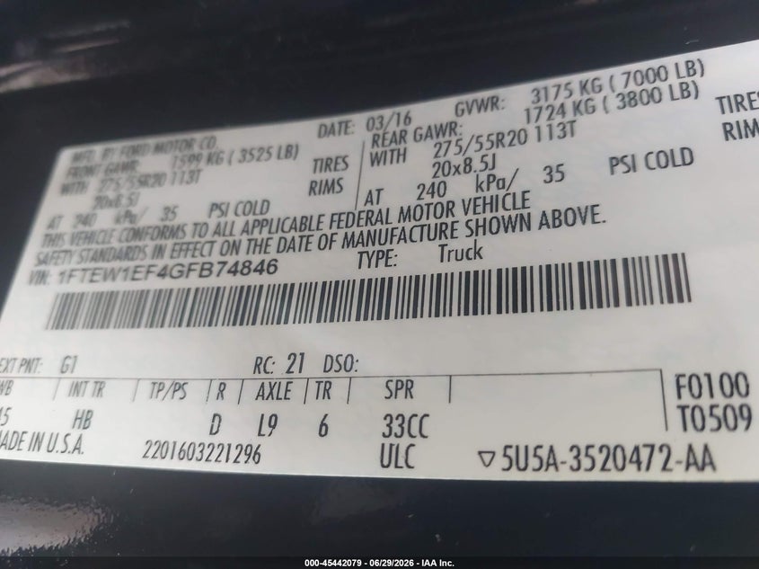 2016 Ford F-150 VIN 1FTEW1EF4GFB74846 IAAI salvage auction — ALL OVER, Clear (Tennessee), sold $1,650 on 2026-07-26 (photo 9)