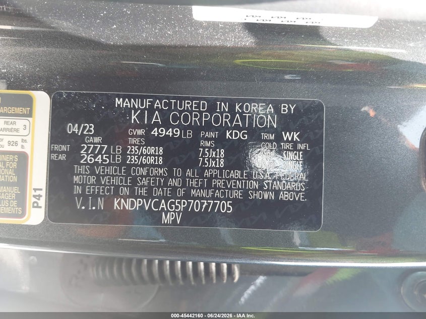 2023 Kia Sportage VIN KNDPVCAG5P7077705 IAAI salvage auction — REAR END, Salvage (Texas), sold $12,000 on 2026-07-21 (photo 9)