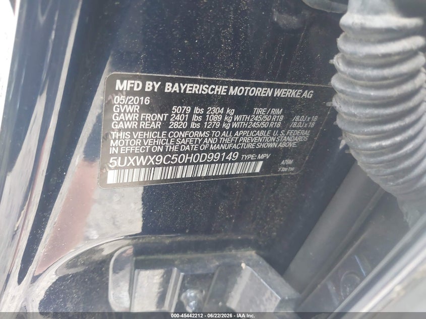 2017 BMW X3 VIN 5UXWX9C50H0D99149 IAAI salvage auction — FRONT END, Salvage (Georgia), sold $1,550 on 2026-07-28 (photo 9)