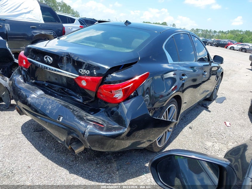 2015 Infiniti Q50 VIN JN1BV7AP1FM336498 IAAI salvage auction — REAR END, Rebuildable (Florida), sold $700 on 2026-07-28 (photo 4)