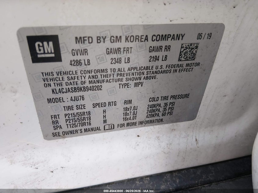2019 Buick Encore VIN KL4CJASB9KB940202 IAAI salvage auction — RIGHT SIDE, Salvage (Ohio), sold $475 on 2026-07-28 (photo 9)