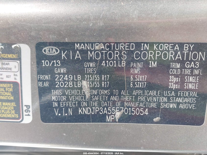 2014 Kia Soul VIN KNDJP3A55E7015054 IAAI salvage auction — SIDE, Salvage (Texas), sold $1,050 on 2026-08-02 (photo 9)