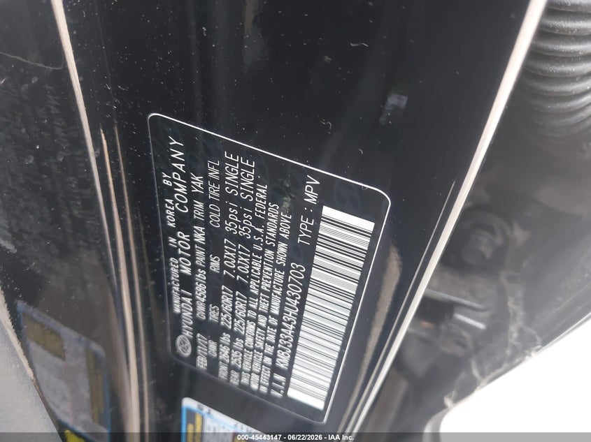 2017 Hyundai Tucson VIN KM8J33A43HU430703 IAAI salvage auction — NORMAL WEAR, Salvage Title, sold $2,650 on 2026-07-17 (photo 9)