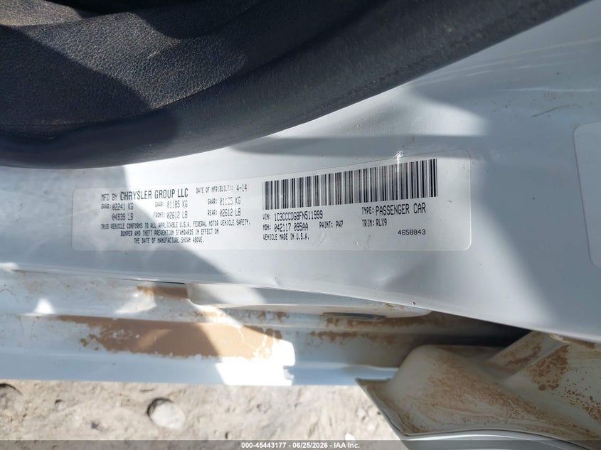 2015 Chrysler 200 VIN 1C3CCCDG8FN511999 IAAI salvage auction — FRONT END, Clear (Wisconsin), sold $1,800 on 2026-07-09 (photo 9)