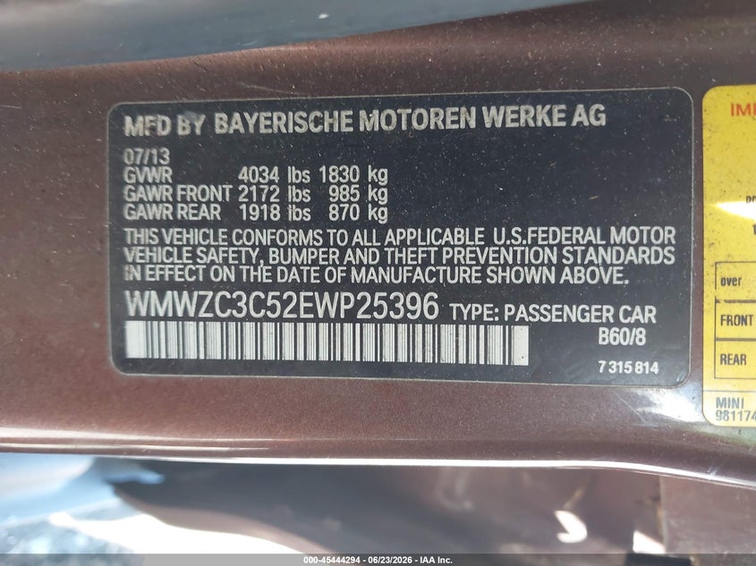 2014 Mini Countryman VIN WMWZC3C52EWP25396 IAAI salvage auction — FRONT END, Salvage (Ohio), sold $350 on 2026-07-29 (photo 9)