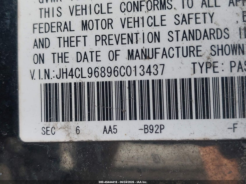 2006 Acura Tsx VIN JH4CL96896C013437 IAAI salvage auction — FRONT END, Salvage - Greater Than 75% (Maryland), sold $225 on 2026-07-28 (photo 9)