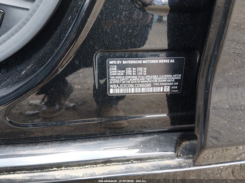 2020 BMW 5er VIN WBAJS3C08LCD66089 IAAI salvage auction — REAR END, Salvage (Idaho), sold $13,500 on 2026-07-13 (photo 9)