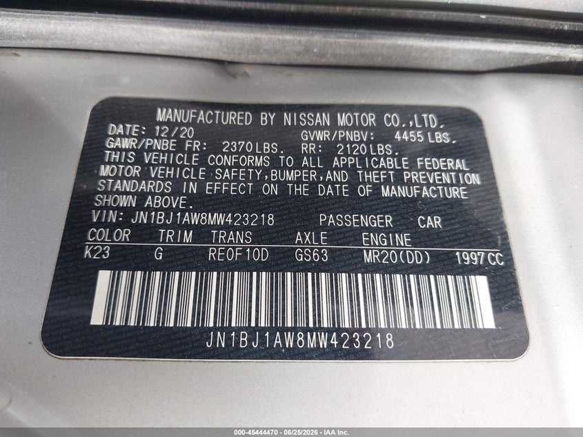 2021 Nissan Rogue VIN JN1BJ1AW8MW423218 IAAI salvage auction — REAR END, Salvage (Ohio), sold $4,150 on 2026-07-13 (photo 9)