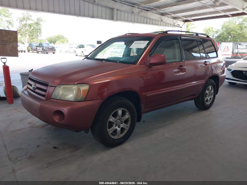 2006 Toyota Highlander VIN JTEGD21A060141368 IAAI salvage auction — RIGHT SIDE, Rebuildable (Florida), sold $575 on 2026-07-15 (photo 2)