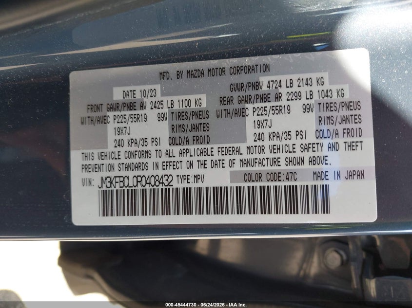 2024 Mazda Cx-5 VIN JM3KFBCL0R0408432 IAAI salvage auction — FRONT END, Salvage (Minnesota), sold $7,700 on 2026-08-29 (photo 9)