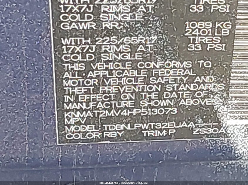 2017 Nissan Rogue VIN KNMAT2MV4HP513073 IAAI salvage auction — FRONT & REAR, Mv-907A (New York), sold $1,000 on 2026-07-11 (photo 9)
