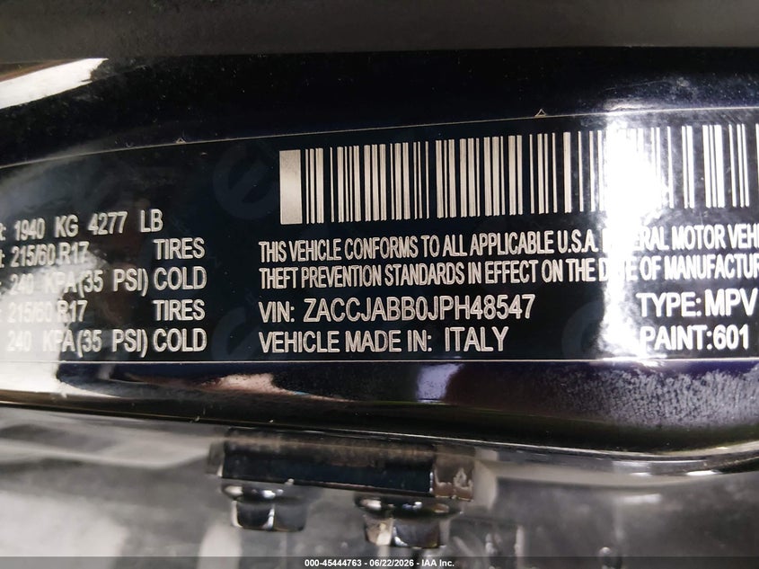 2018 Jeep Renegade VIN ZACCJABB0JPH48547 IAAI salvage auction — RIGHT FRONT, Salvage Title, sold $975 on 2026-08-02 (photo 9)