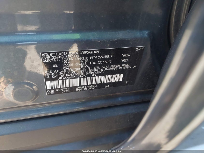 2023 Toyota Venza VIN JTEAAAAH1PJ129635 IAAI salvage auction — LEFT FRONT, Salvage Title, sold $11,500 on 2026-08-14 (photo 9)