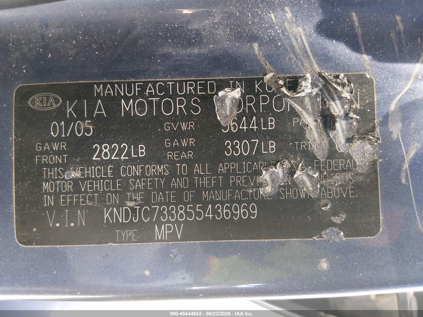 2005 Kia Sorento VIN KNDJC733855436969 IAAI salvage auction — NORMAL WEAR, Clear (Nevada), sold $25 on 2026-07-24 (photo 9)