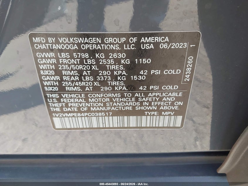 2023 Volkswagen Id.4 VIN 1V2VMPE84PC038517 IAAI salvage auction — FRONT END, Salvage Title, sold $9,100 on 2026-07-23 (photo 9)
