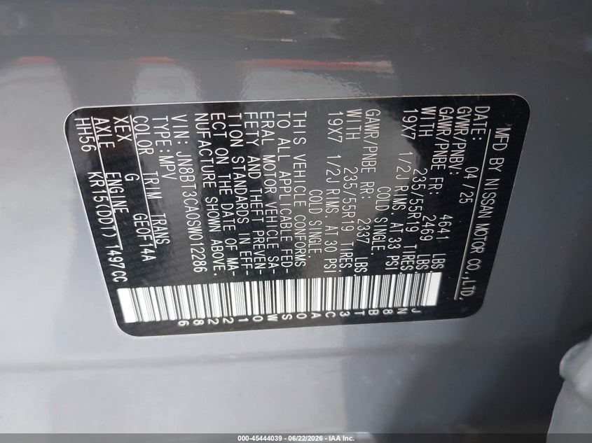 2025 Nissan Rogue VIN JN8BT3CA0SW012286 IAAI salvage auction — LEFT REAR, Rebuildable (Florida), sold $11,800 on 2026-07-25 (photo 9)