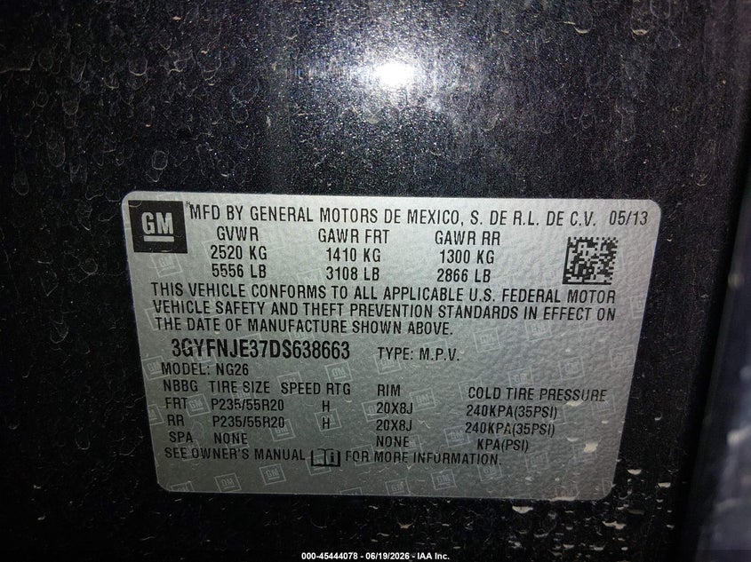 2013 Cadillac Srx VIN 3GYFNJE37DS638663 IAAI salvage auction — LEFT FRONT, Salvage (Idaho), sold $1,000 on 2026-07-10 (photo 9)
