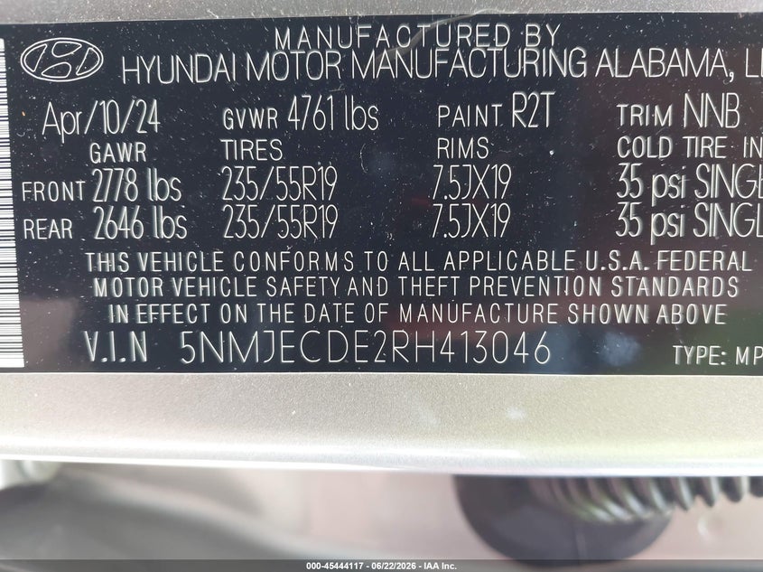 2024 Hyundai Tucson VIN 5NMJECDE2RH413046 IAAI salvage auction — LEFT SIDE, Salvage Title, sold $10,600 on 2026-07-30 (photo 9)