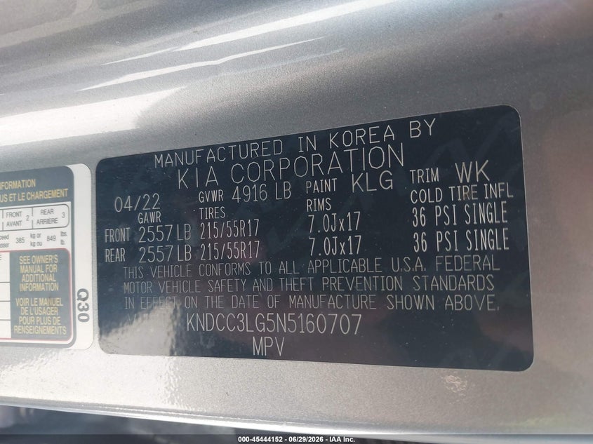 2022 Kia Niro VIN KNDCC3LG5N5160707 IAAI salvage auction — SIDE, Salvage (California), sold $6,050 on 2026-07-30 (photo 9)