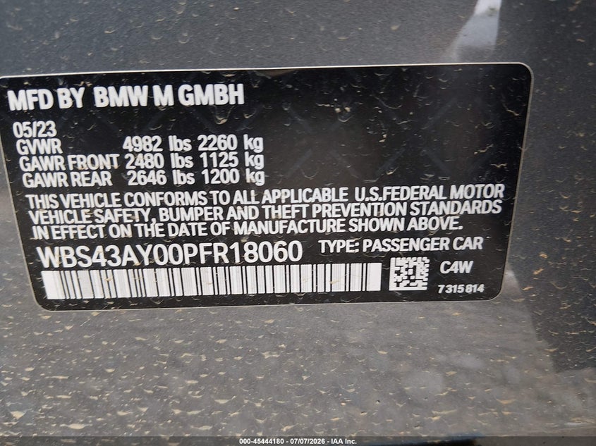 2023 BMW M3 VIN WBS43AY00PFR18060 IAAI salvage auction — LEFT FRONT, Salvage (Virginia), sold $41,150 on 2026-07-20 (photo 9)