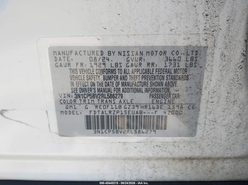2024 Nissan Kicks VIN 3N1CP5BV2RL586279 IAAI salvage auction — REAR END, Salvage Title, sold $2,850 on 2026-07-23 (photo 9)