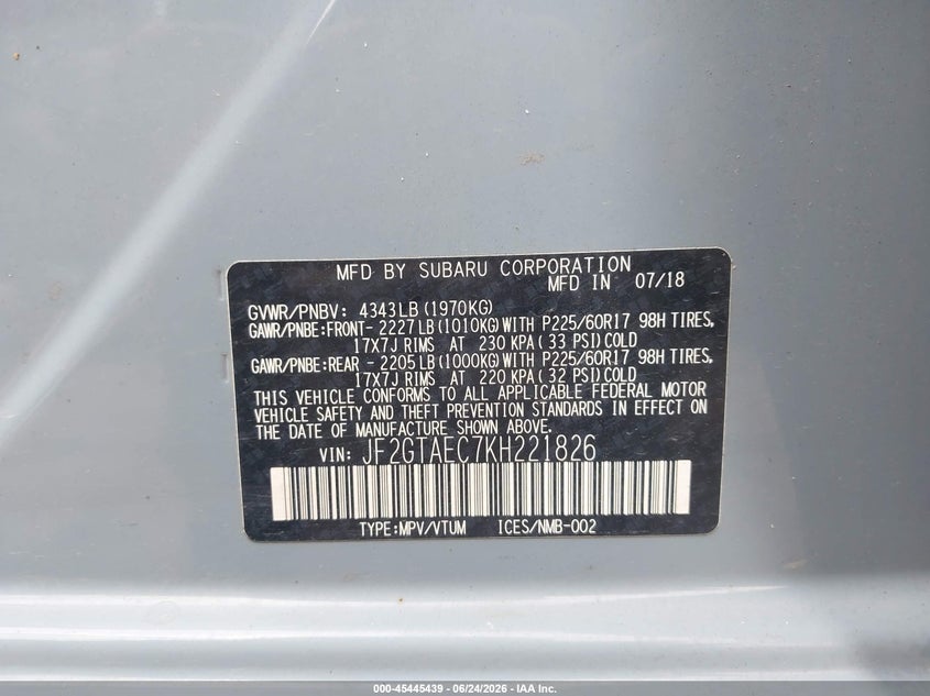 2019 Subaru Xv VIN JF2GTAEC7KH221826 IAAI salvage auction — LEFT FRONT, Salvage (Kansas), sold $4,050 on 2026-07-22 (photo 9)