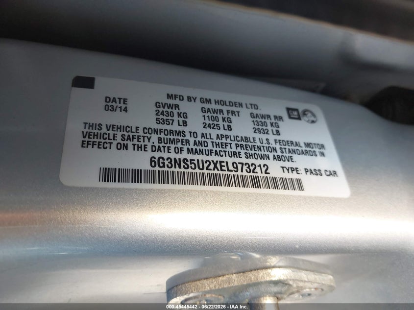 2014 Chevrolet Caprice VIN 6G3NS5U2XEL973212 IAAI salvage auction — FRONT END, Salvage Title, sold $1,750 on 2026-07-17 (photo 9)