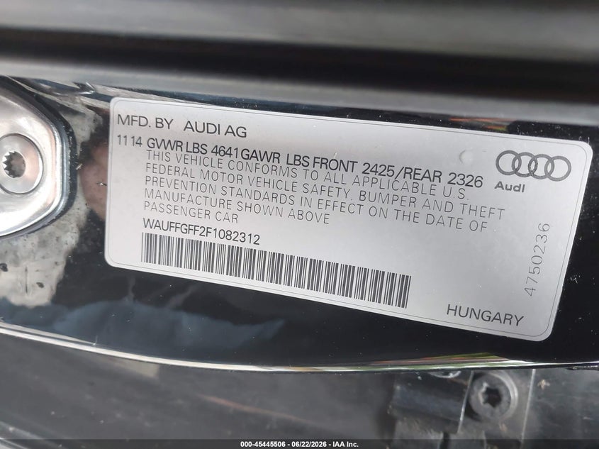 2015 Audi S3 VIN WAUFFGFF2F1082312 IAAI salvage auction — REAR END, Salvage (Pennsylvania), sold $5,500 on 2026-07-09 (photo 9)