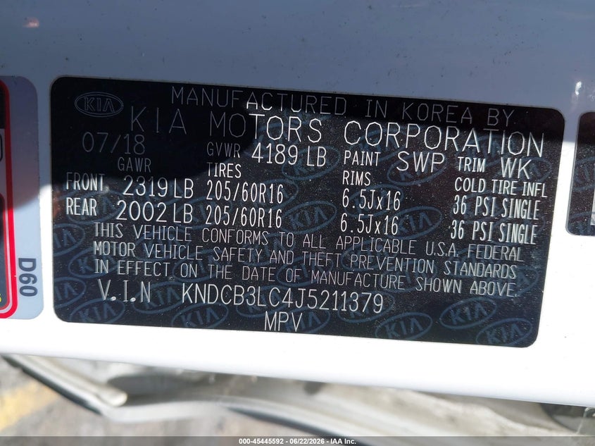2018 Kia Niro VIN KNDCB3LC4J5211379 IAAI salvage auction — FRONT END, Salvage (California), sold $1,450 on 2026-07-14 (photo 9)
