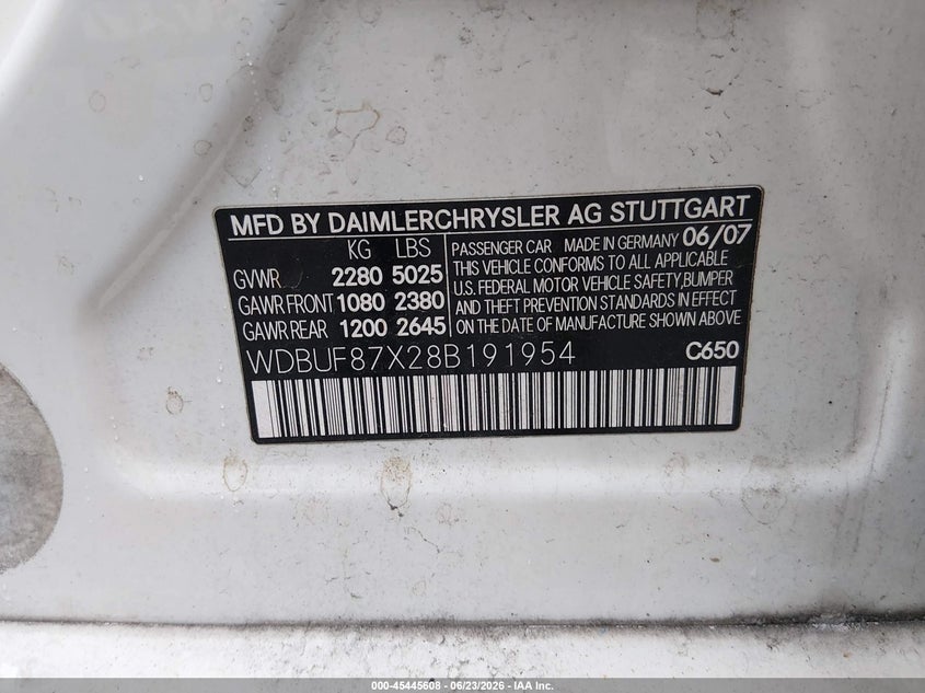 2008 Mercedes-benz E-klasse VIN WDBUF87X28B191954 IAAI salvage auction — FRONT END, Salvage (Pennsylvania), sold $500 on 2026-07-10 (photo 9)