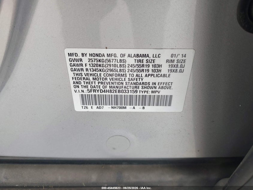 2014 Acura Mdx VIN 5FRYD4H82EB033159 IAAI salvage auction — WATER/FLOOD, Salvage (Texas), sold $1,300 on 2026-07-31 (photo 9)