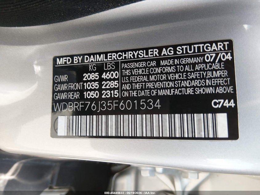 2005 Mercedes-benz C class VIN WDBRF76J35F601534 IAAI salvage auction — NORMAL WEAR, Clear - Dealer Only (California), sold $3,500 on 2026-07-09 (photo 9)