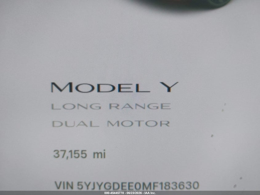 2021 Tesla Model y VIN 5YJYGDEE0MF183630 IAAI salvage auction — REAR END, Salvage (Texas), sold $7,600 on 2026-07-22 (photo 7)