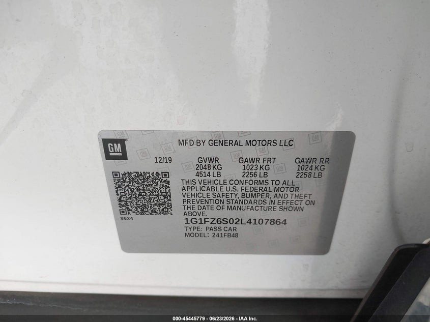 2020 Chevrolet Bolt euv VIN 1G1FZ6S02L4107864 IAAI salvage auction — FRONT END, Salvage Title, sold $3,900 on 2026-07-11 (photo 9)