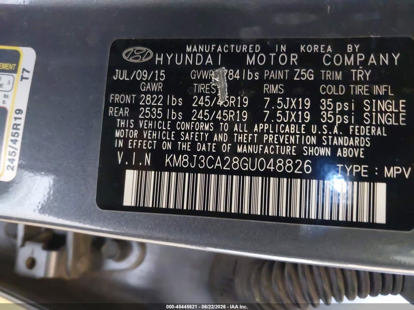 2016 Hyundai Tucson VIN KM8J3CA28GU048826 IAAI salvage auction — NORMAL WEAR, Clear (Minnesota), sold $3,575 on 2026-07-08 (photo 9)
