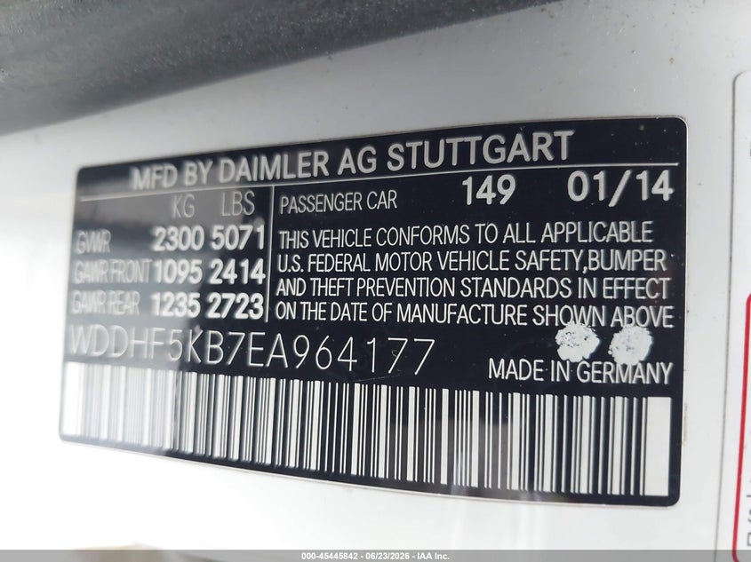 2014 Mercedes-benz E-klasse VIN WDDHF5KB7EA964177 IAAI salvage auction — RIGHT REAR, Salvage Title, sold $1,650 on 2026-08-03 (photo 9)