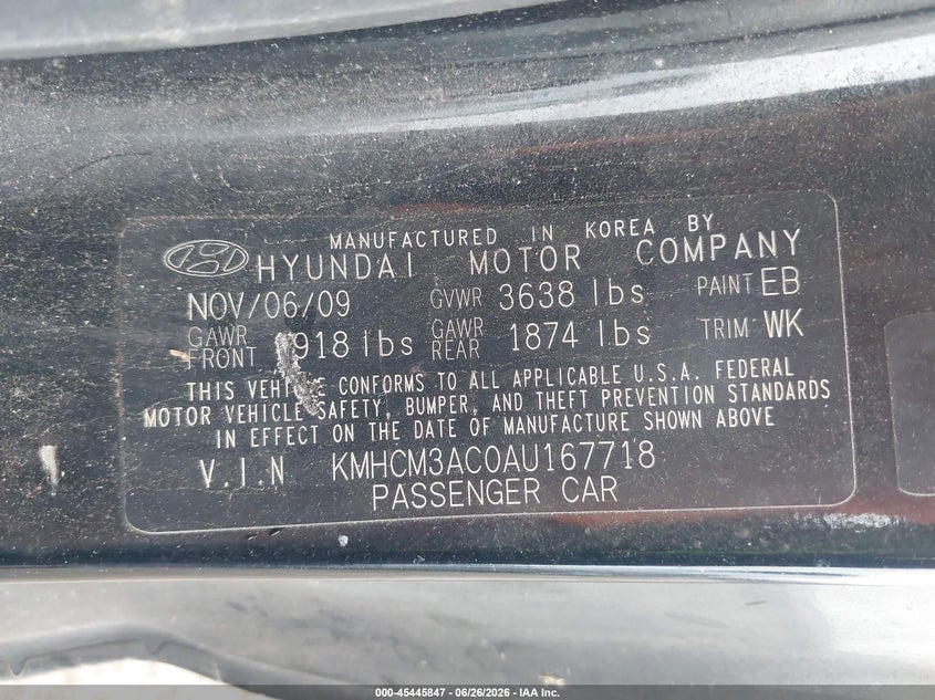 2010 Hyundai Accent VIN KMHCM3AC0AU167718 IAAI salvage auction — RIGHT FRONT, Salvage (Pennsylvania), sold $225 on 2026-07-17 (photo 9)