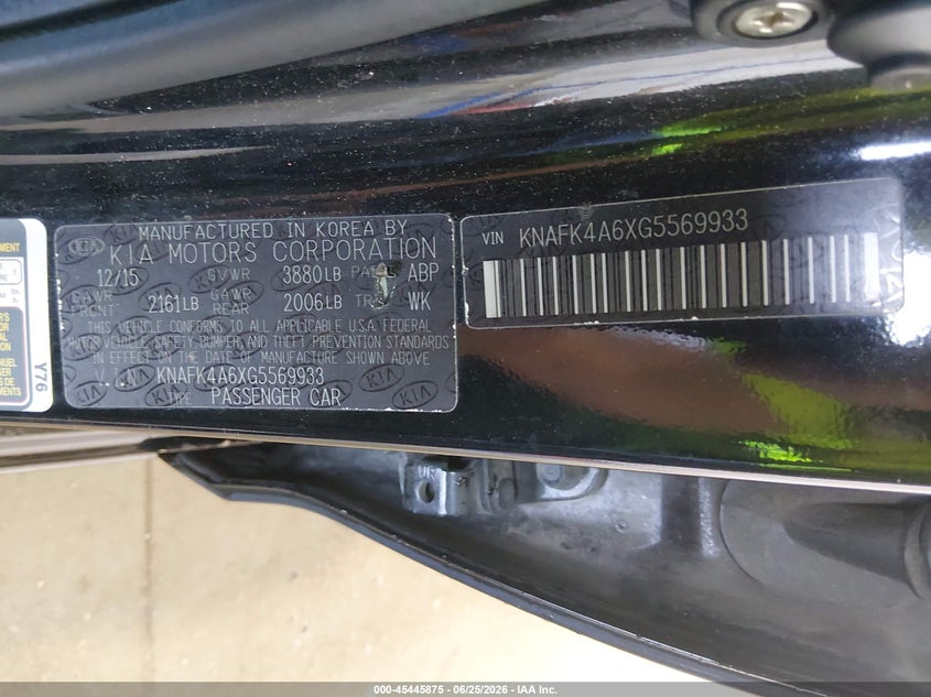 2016 Kia Forte VIN KNAFK4A6XG5569933 IAAI salvage auction — NORMAL WEAR, Clear (Delaware), sold $525 on 2026-07-30 (photo 9)