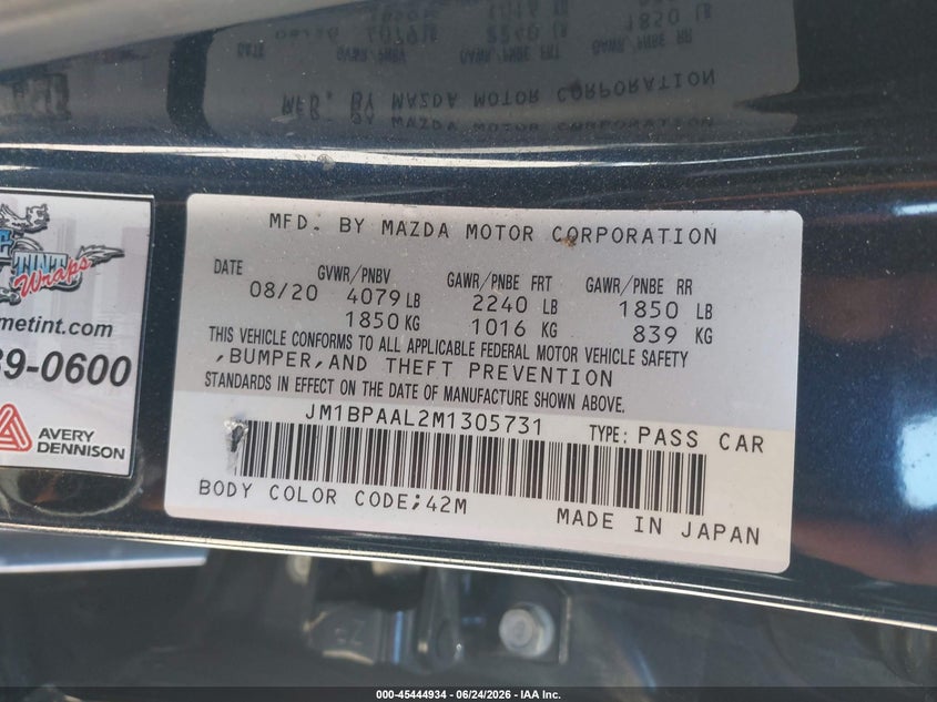 2021 Mazda 3 VIN JM1BPAAL2M1305731 IAAI salvage auction — ROLLOVER, Salvage Title, sold $1,400 on 2026-07-22 (photo 9)