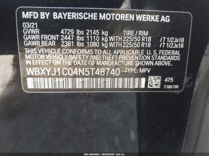 2022 BMW X2 VIN WBXYJ1C04N5T48740 IAAI salvage auction — REAR END, Mv-907A (New York), sold $7,700 on 2026-08-18 (photo 9)