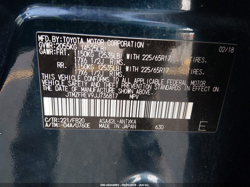 2018 Toyota Rav 4 VIN JTMZFREV9JJ736817 IAAI salvage auction — FRONT END, Salvage (South Carolina), sold $4,550 on 2026-07-19 (photo 9)