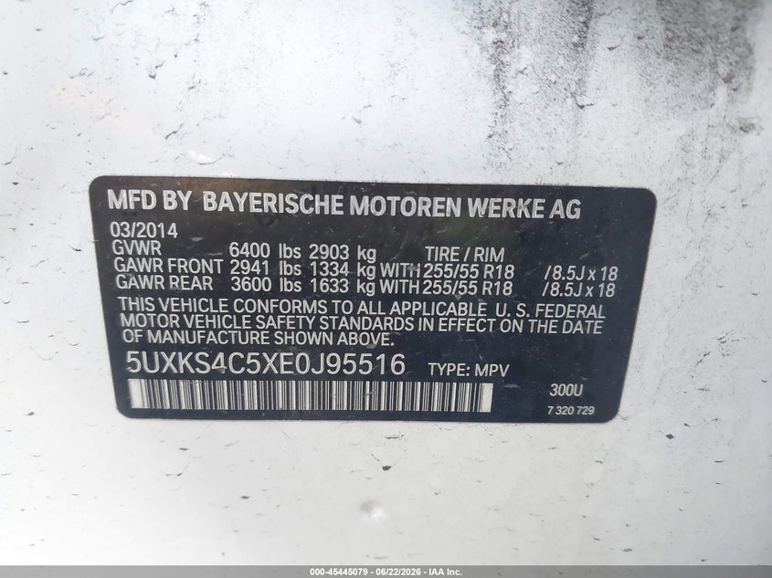 2014 BMW X5 VIN 5UXKS4C5XE0J95516 IAAI salvage auction — NORMAL WEAR, Clear - Dealer Only (California), sold $4,600 on 2026-07-29 (photo 9)